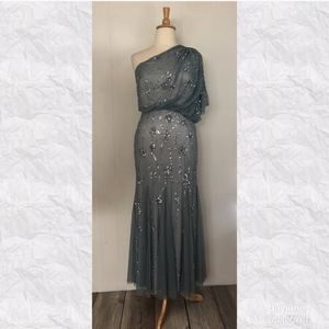 Adrianna Papell Sequin One Shoulder Draped Maxi